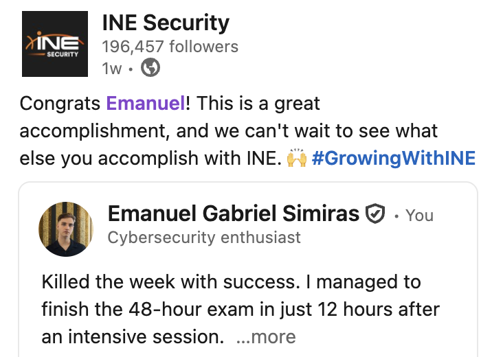 INE Security Recognition